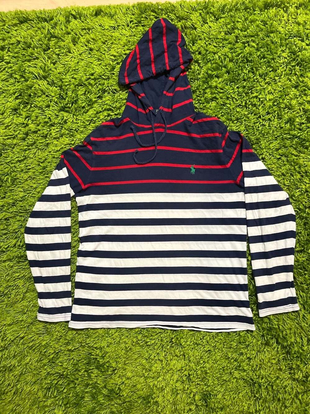 Polo Ralph Lauren Men's Striped Cotton Hooded T-Shirt Long Sleeve Hoodie Size S